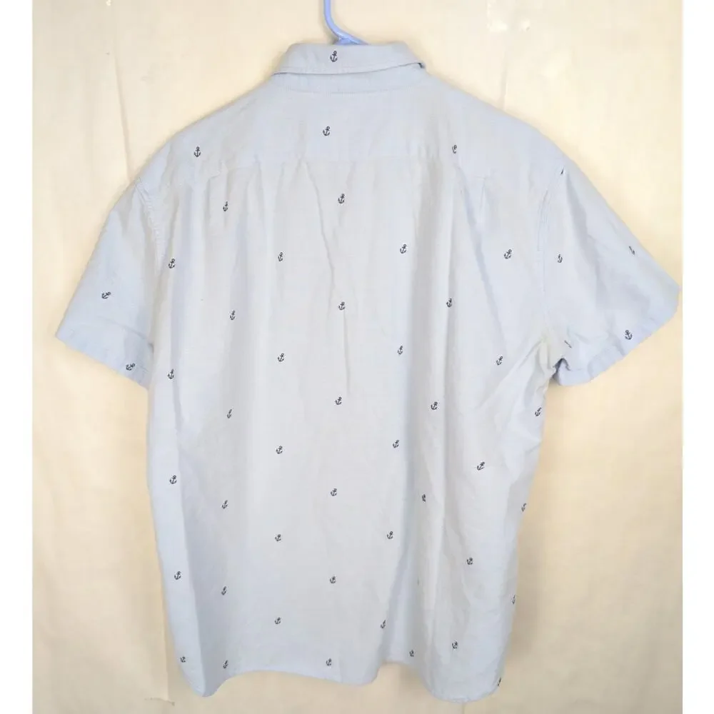 J.Crew Oxford Slim blue anchor print button up shirt Size XL Coastal Preppy